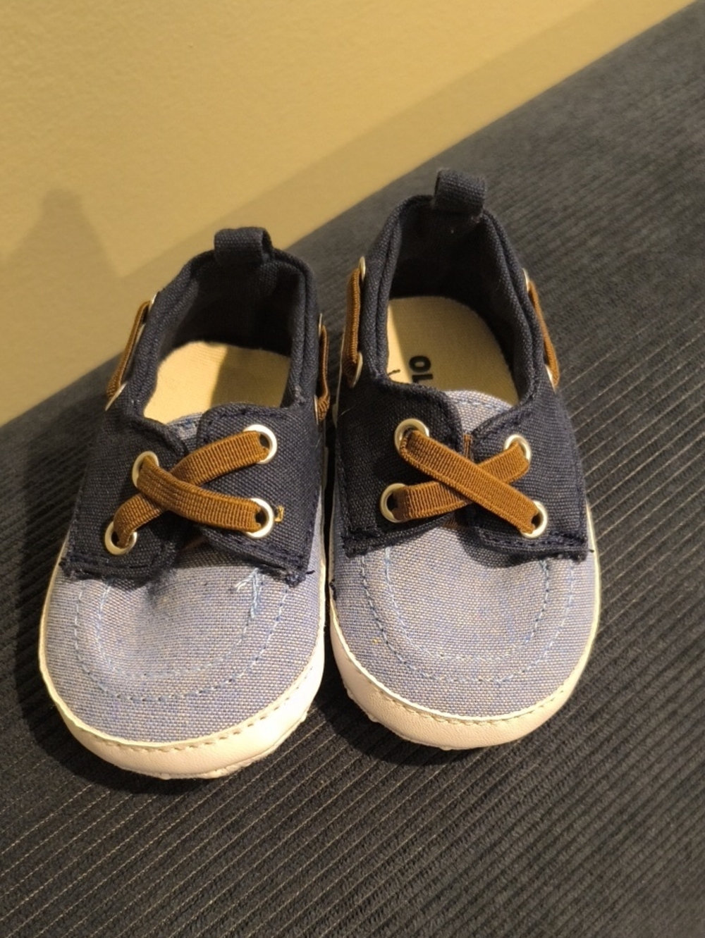 Old Navy Navy and Light Blue Canvas Baby Shoes with Brown Accents